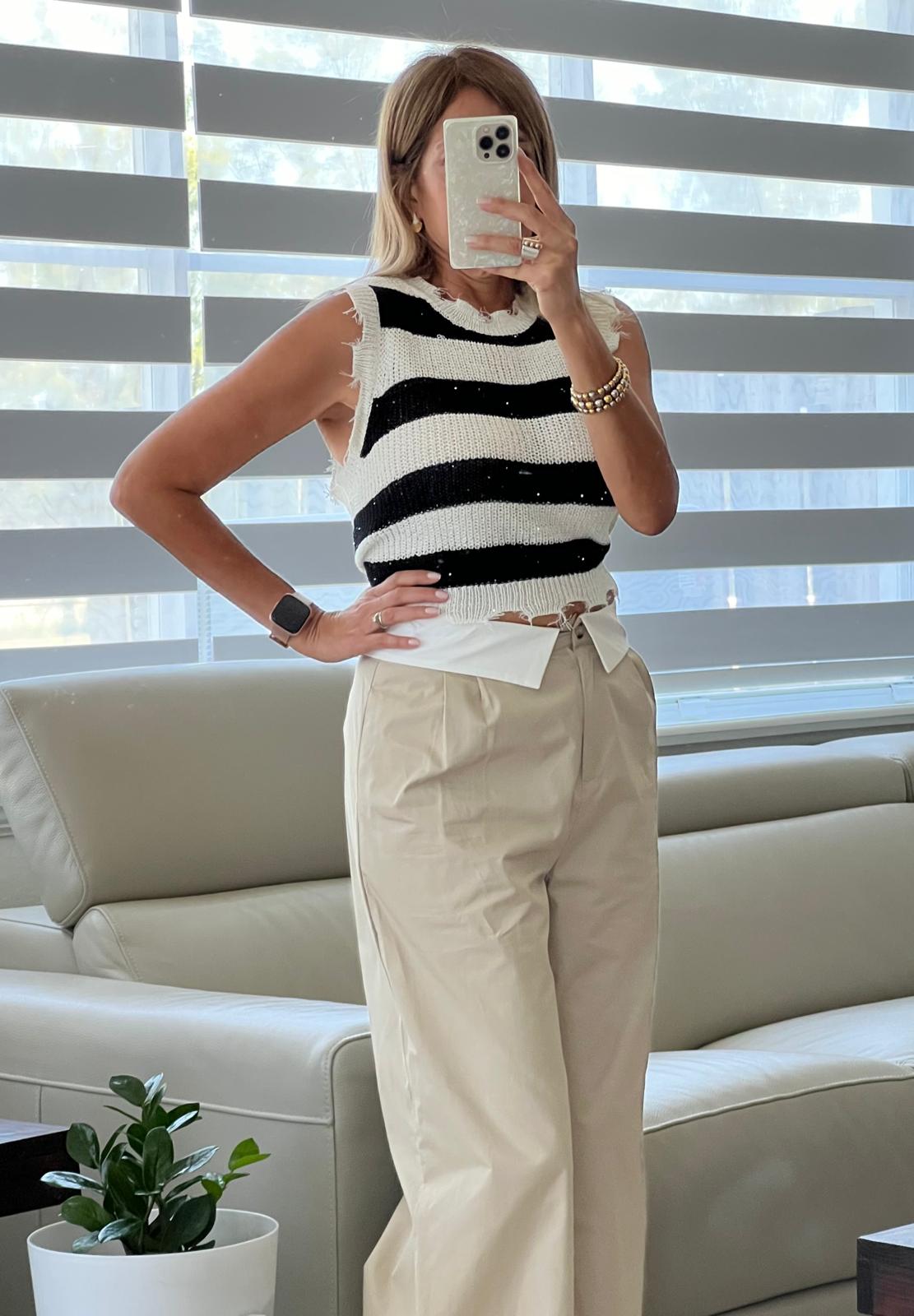 Pantalón doble pretina Beige